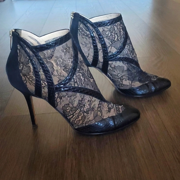 ๐ 3X HOST PICK ๐ Jimmy Choo Newton Leather/Lace/Mesh Heeled Booties - Picture 11 of 15